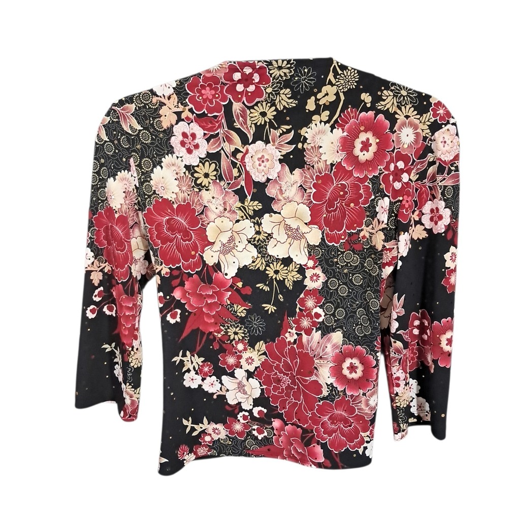 Vintage Y2K Byer Top Medium Black Floral Oriental Cropped Whimsigoth Night Out - Picture 2 of 12